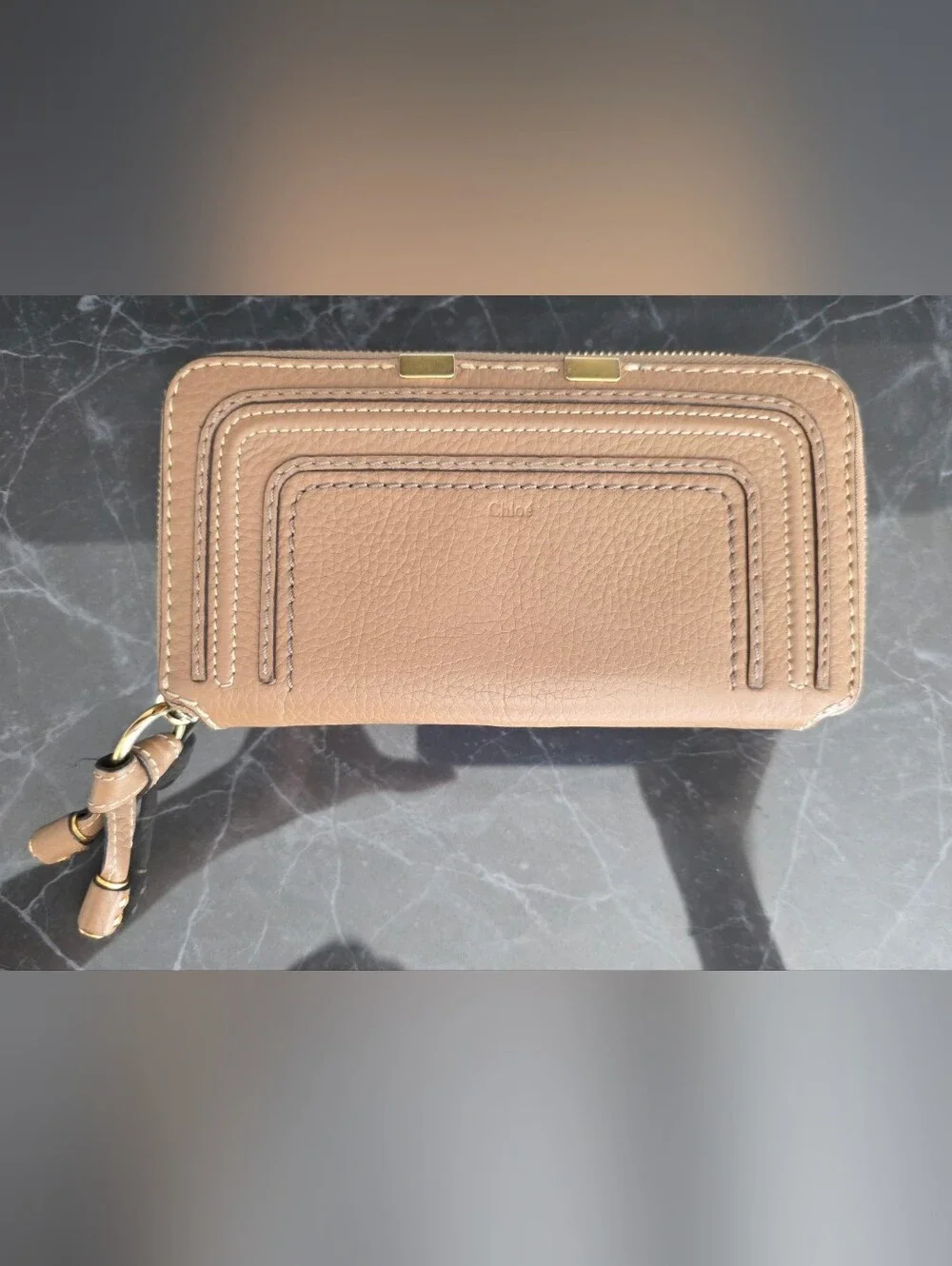 Authentic Chloé Marcie Leather Wallet Tan Brass Hardware